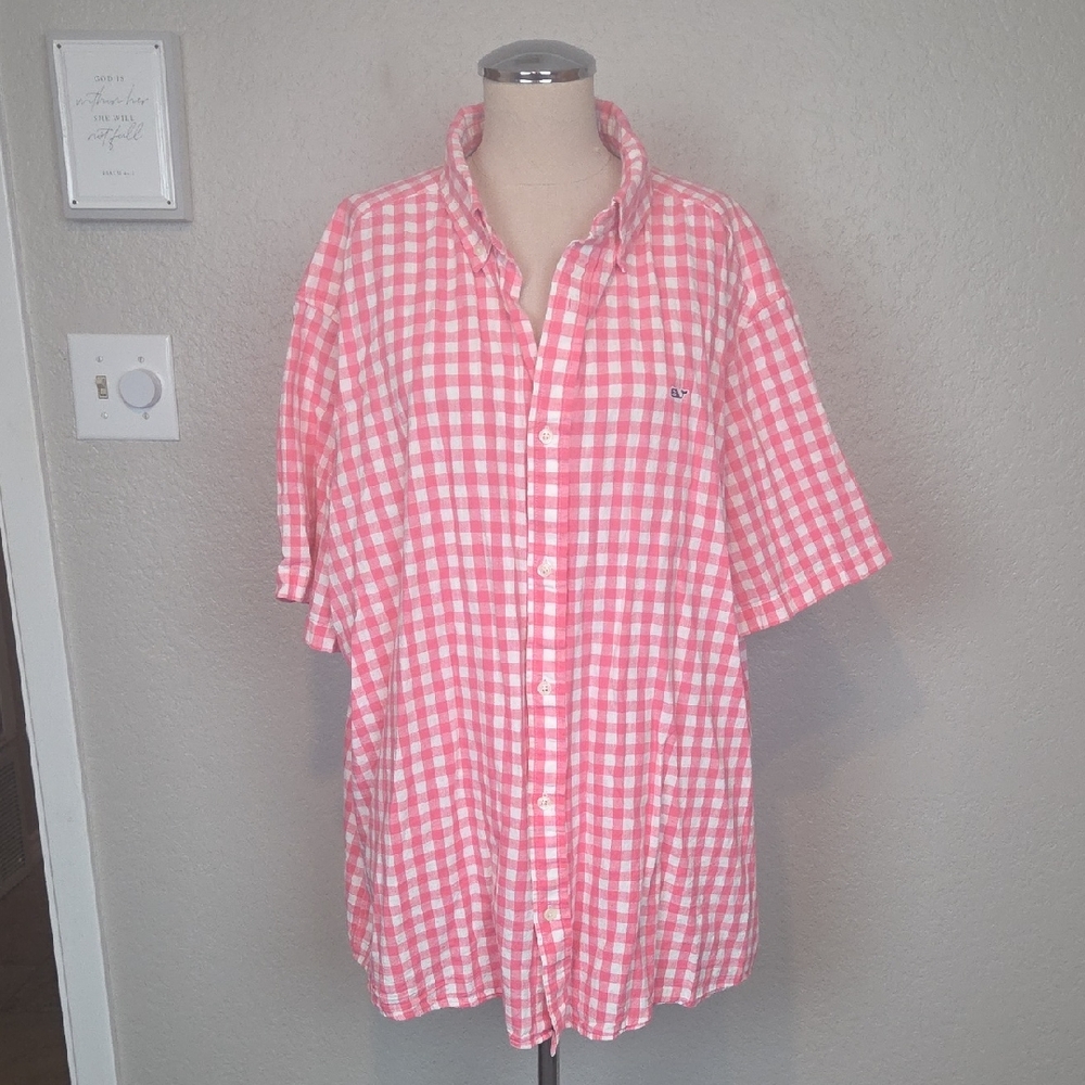 Vineyard Vines Pink Gingham Blouse Size XXL
